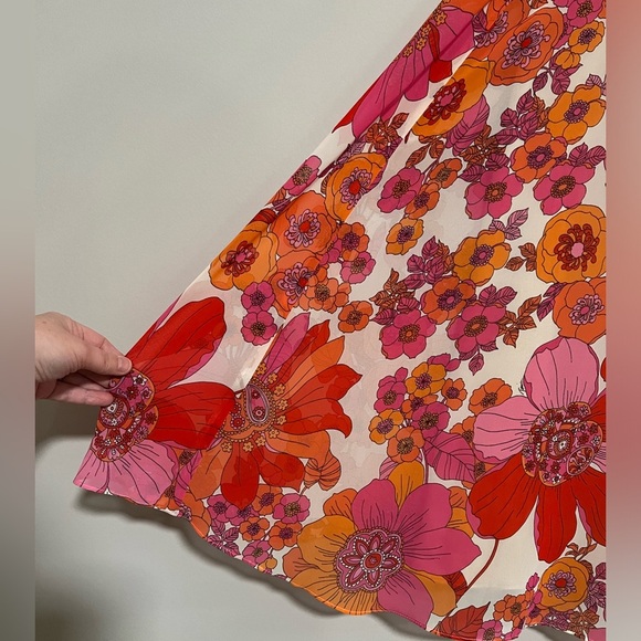 Trina Turk Pleated Retro Floral Lightweight Swing Mini Dress Size Small Flowy - Picture 6 of 8